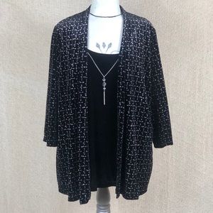 NOTATIONS 3X Black/Silver Velour 2fer Top